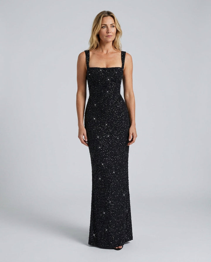 Cleo | Sequin Tie-Up Square Neck Maxi Dress