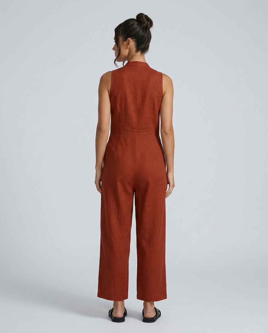Harper | Linen-Blend Sleeveless Loose Jumpsuit