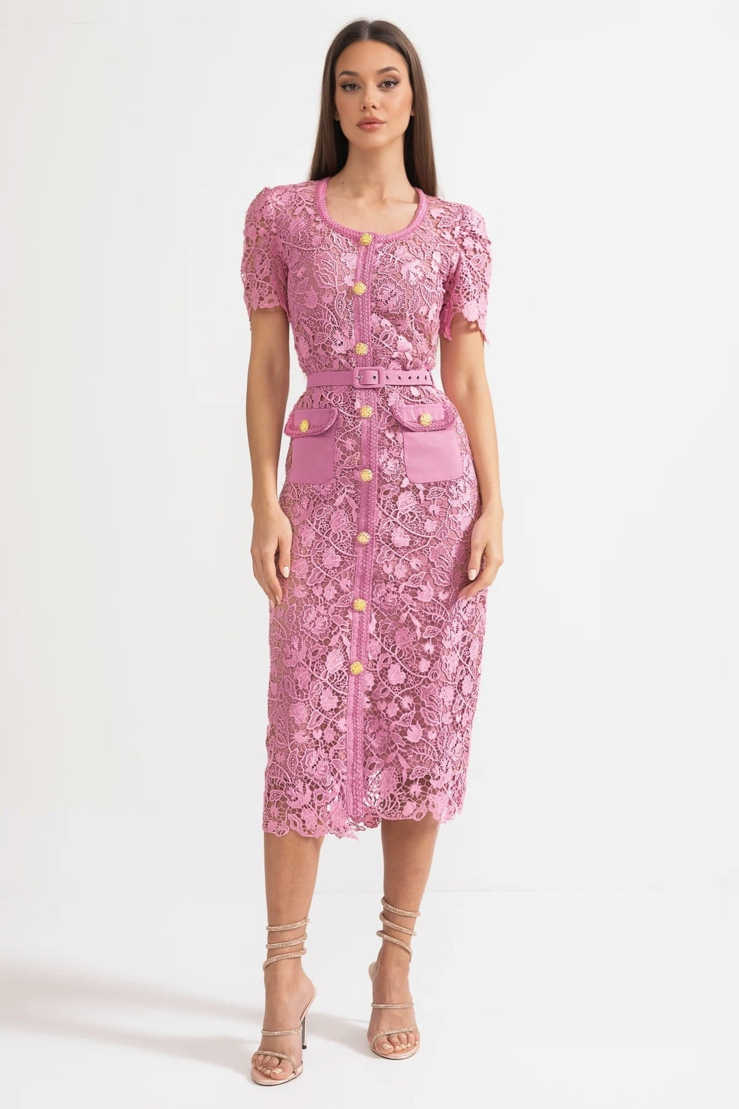 Rosa | Short Sleeve Lace Midi Dress
