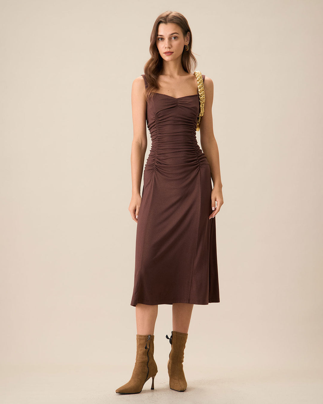Paige | Ruched Knit Spaghetti Strap Midi Dress