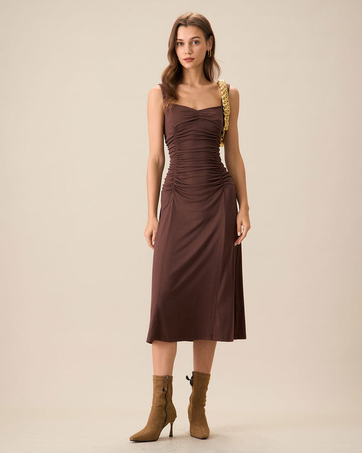 Paige | Ruched Knit Spaghetti Strap Midi Dress