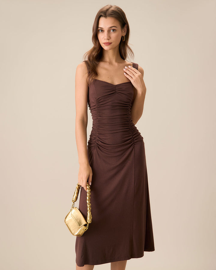 Paige | Ruched Knit Spaghetti Strap Midi Dress