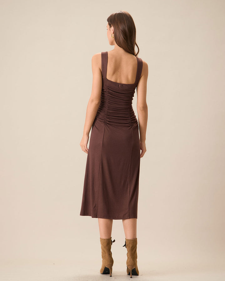 Paige | Ruched Knit Spaghetti Strap Midi Dress