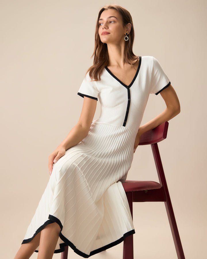 Mabel | Contrast Knit Jumper Midi Dress