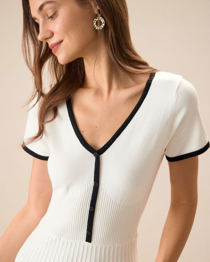 Mabel | Contrast Knit Jumper Midi Dress