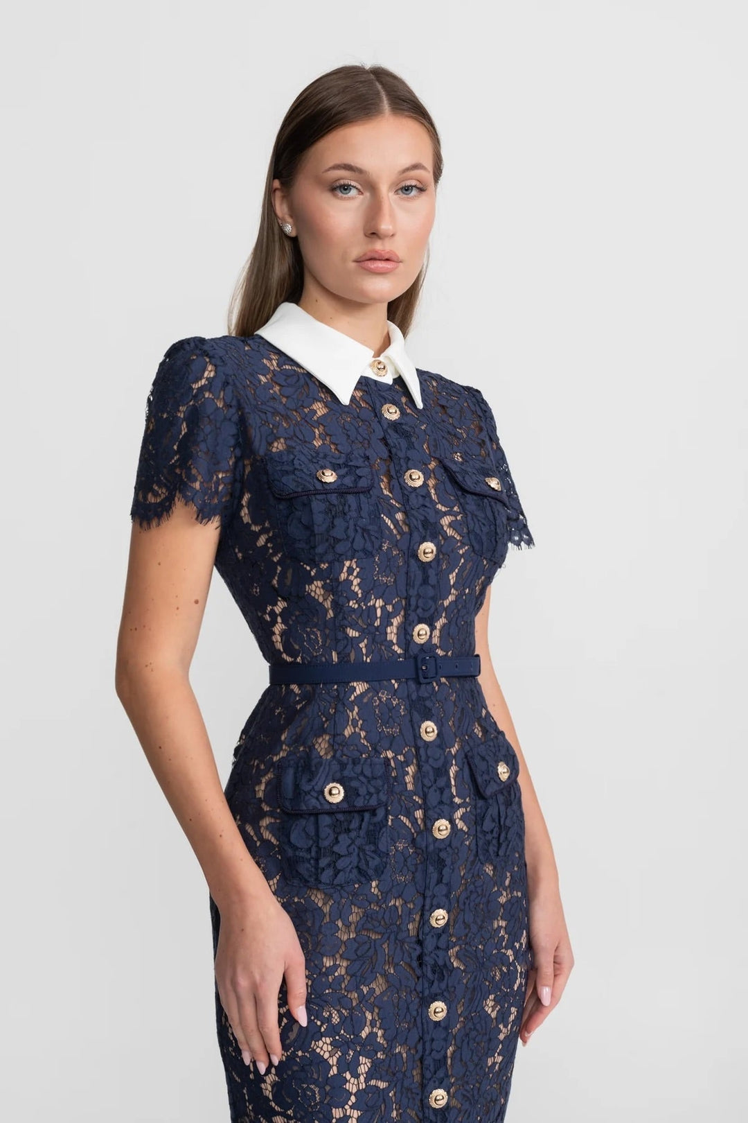 Cleo | Floral Lace Belted Midi Dress