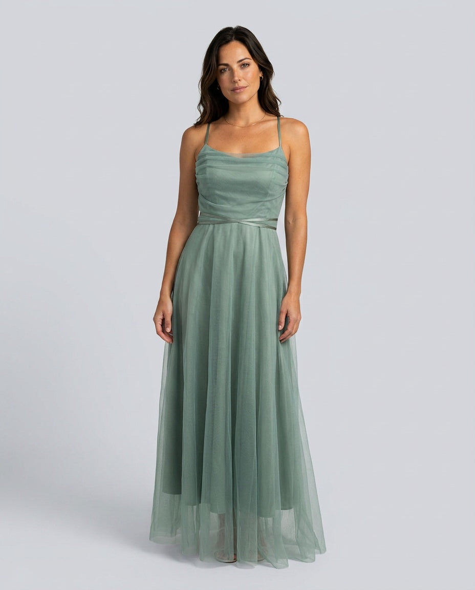 Kira | Spaghetti Strap Mesh Flowy Midi Dress