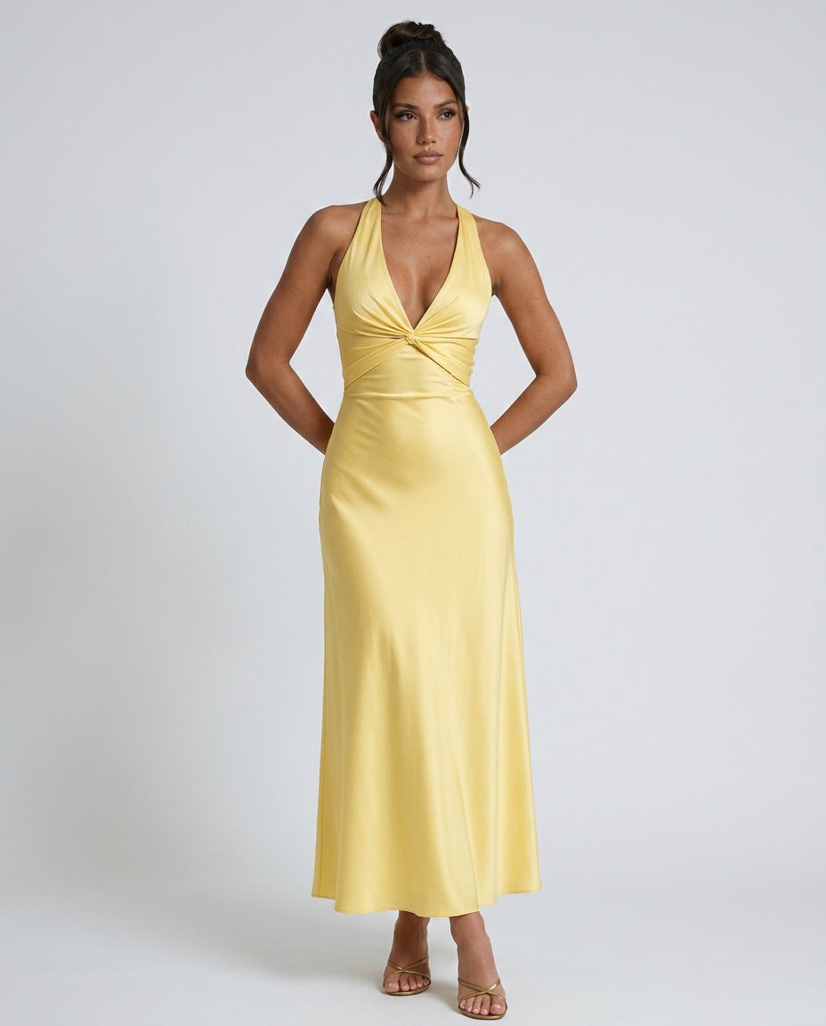 Cleo | Satin Halter Prom Maxi Dress