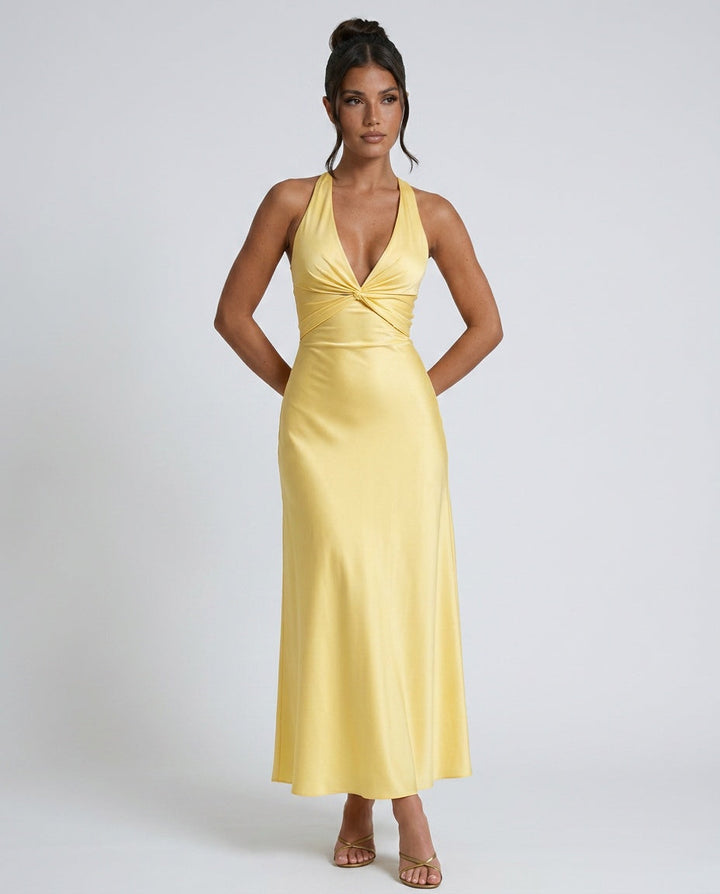 Cleo | Satin Halter Prom Maxi Dress
