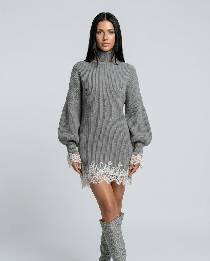 Harper | Knit Lace Turtleneck Mini