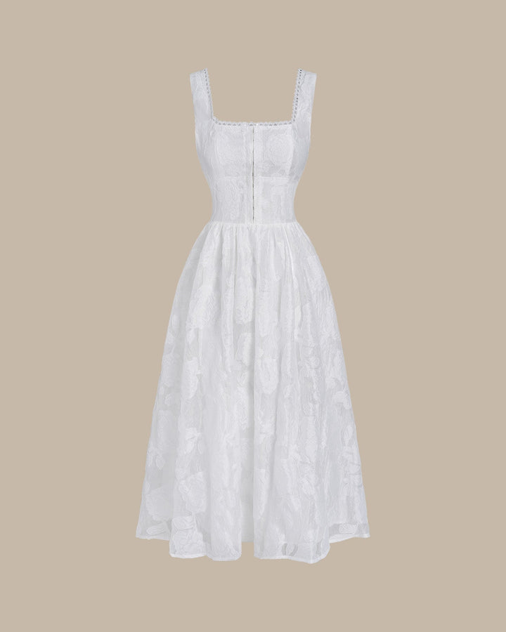 Willa | Shirred Jacquard Slip Midi Dress
