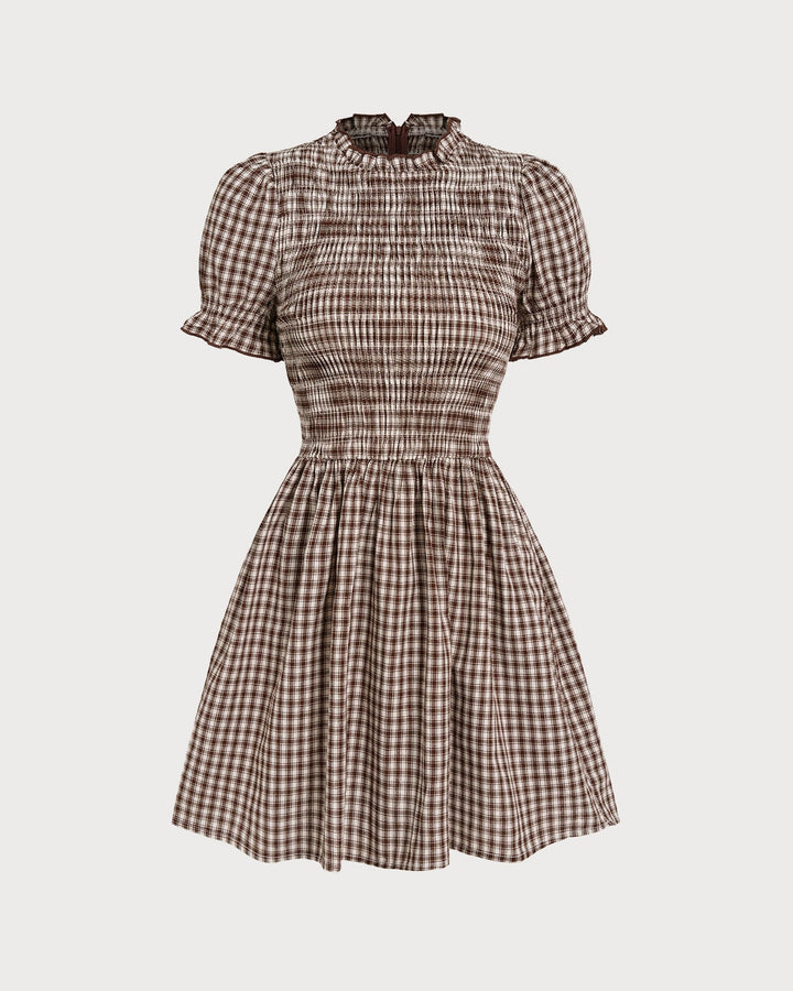Cleo | Gingham Puffed Sleeve Mini Dress