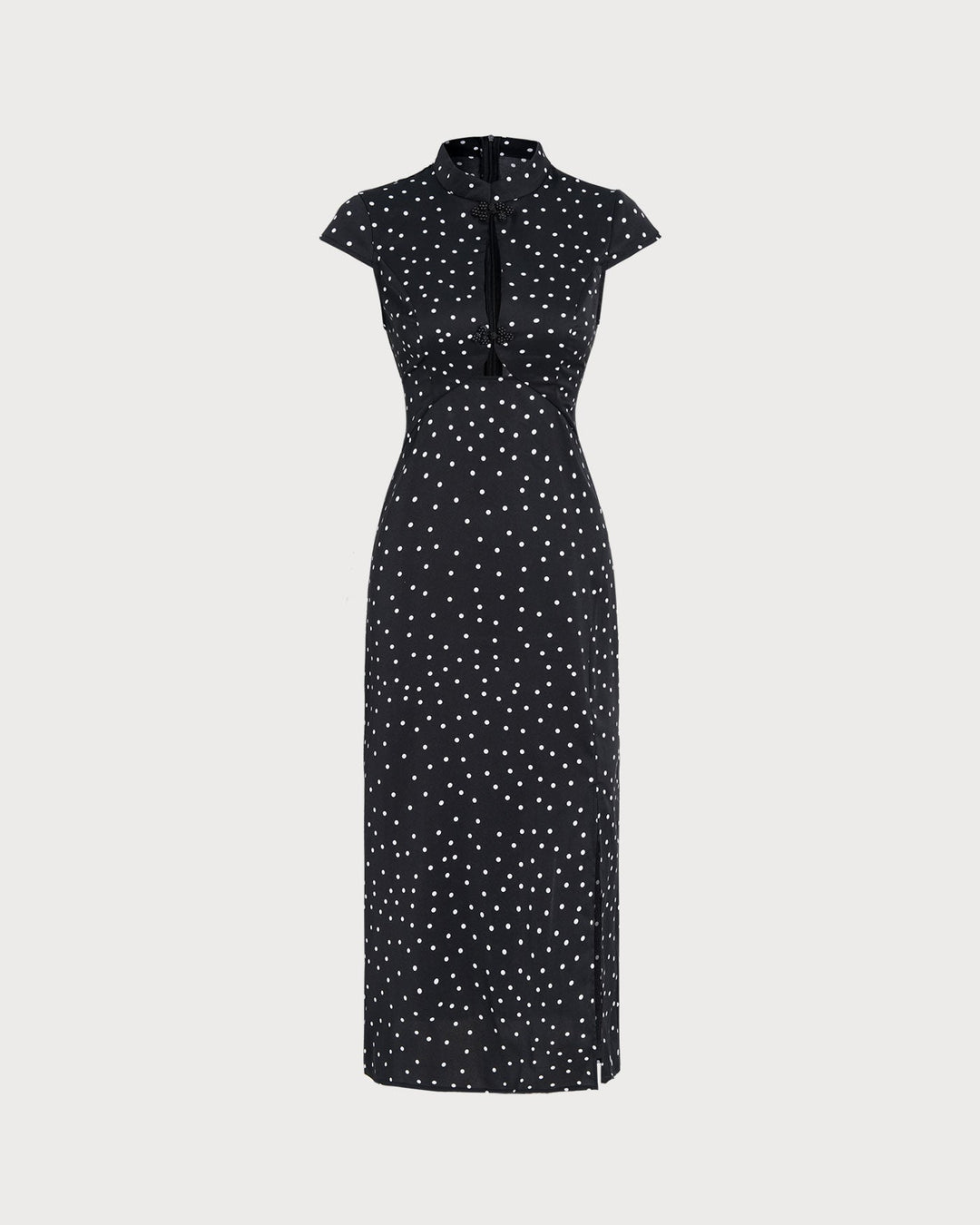 Noor | Mandarin Collar Polka Dot Midi Dress