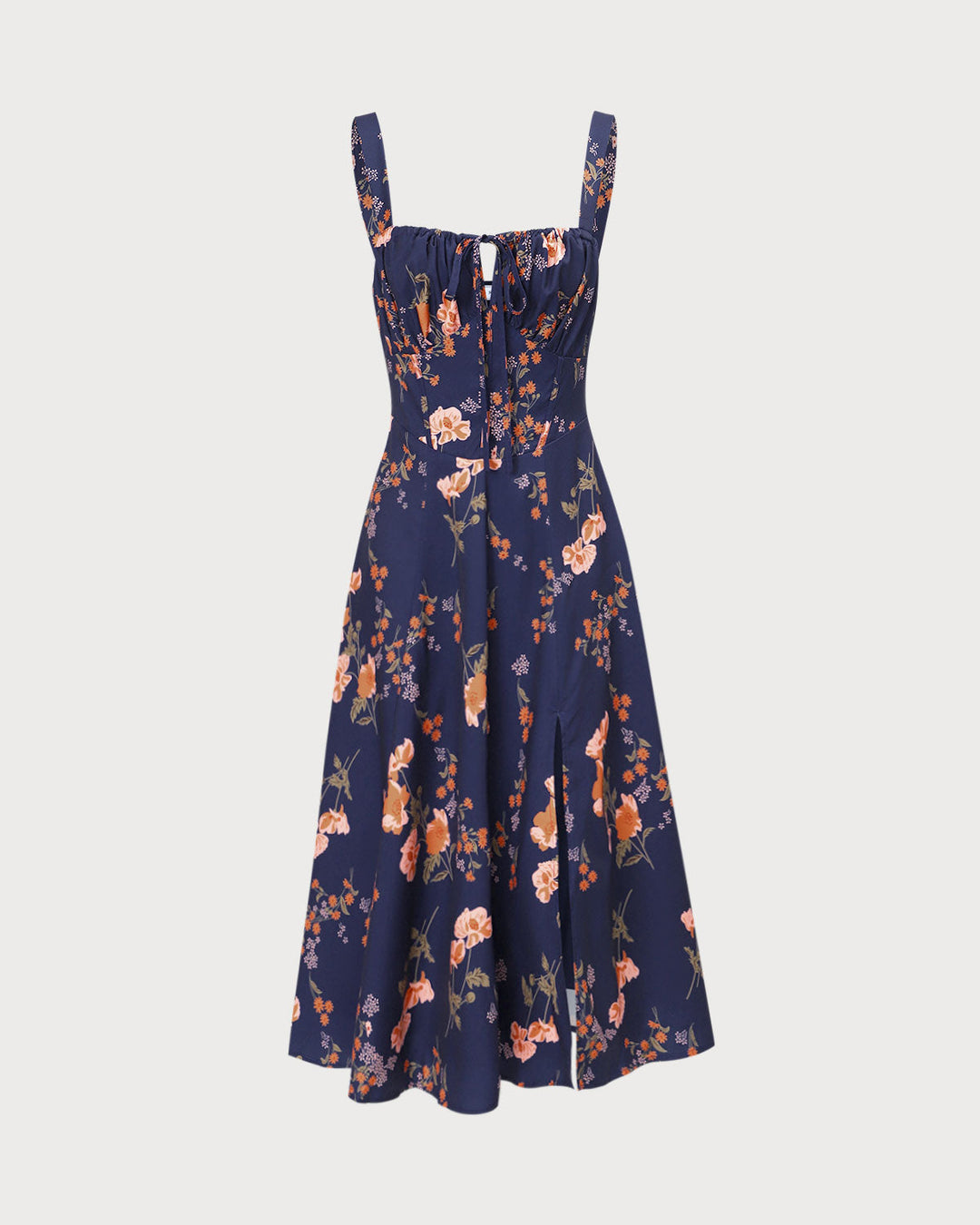 Valentina | Lace-Up Floral Ruched Midi Dress