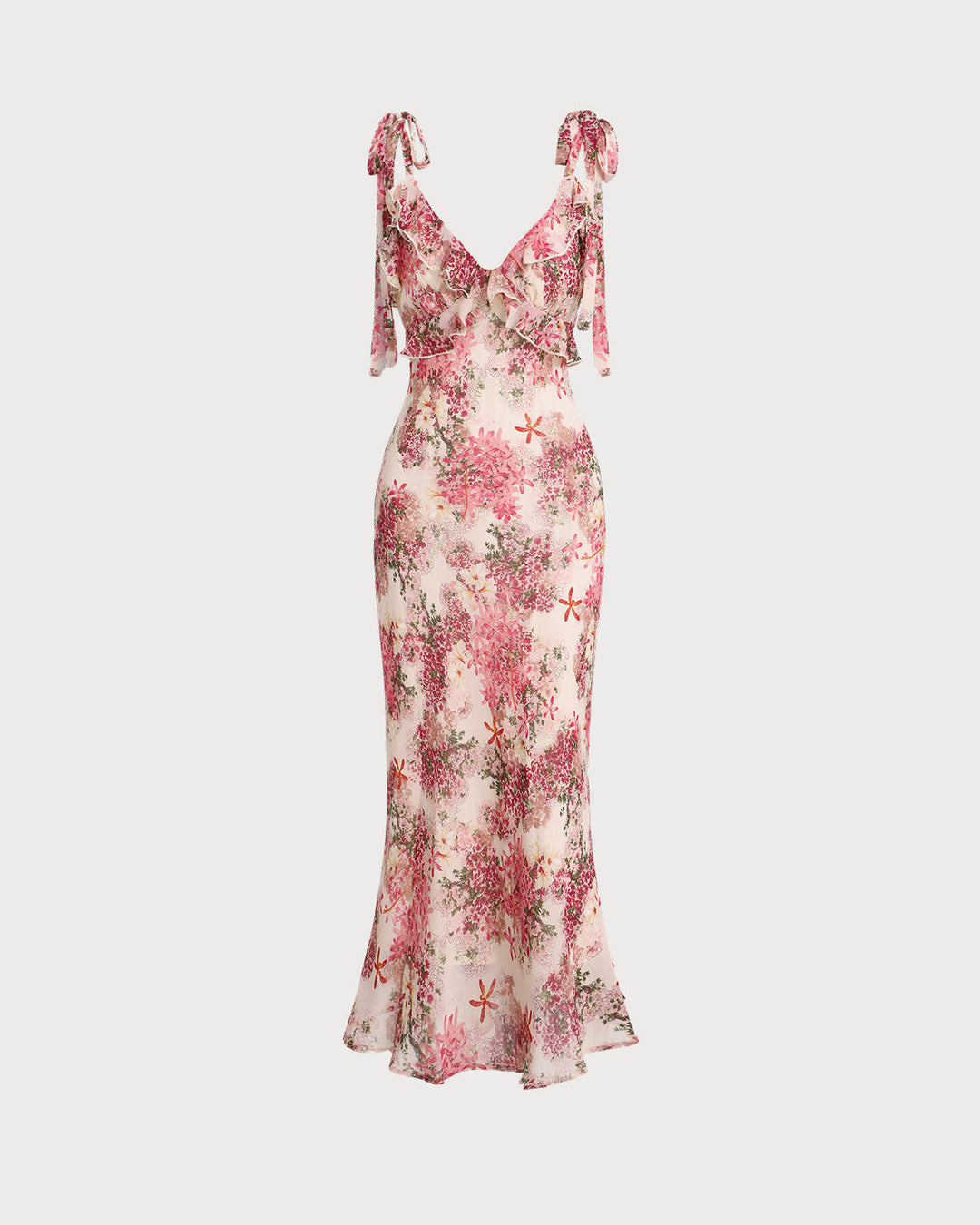Delphine | Floral Ruffle Tie Strap Midi Dress