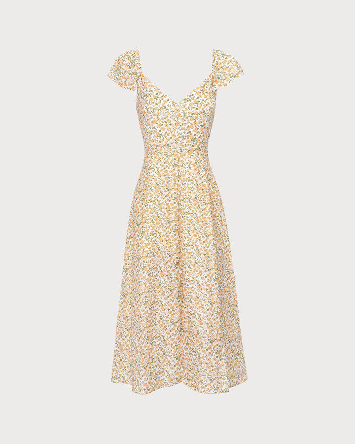 Isolde | V-Neck Floral Side Slit Midi Dress