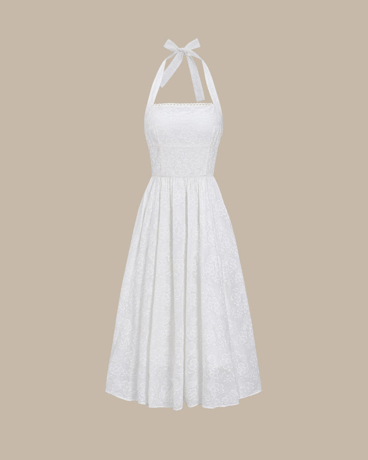 Kira | Embroidered Halter Midi Dress