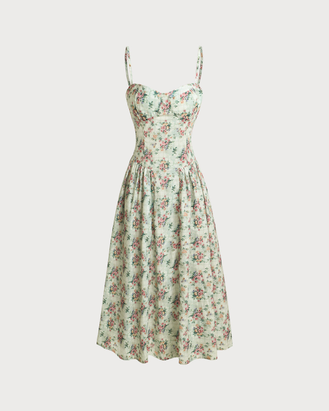 Camille | Floral Sweetheart Pleated Slip Midi Dress