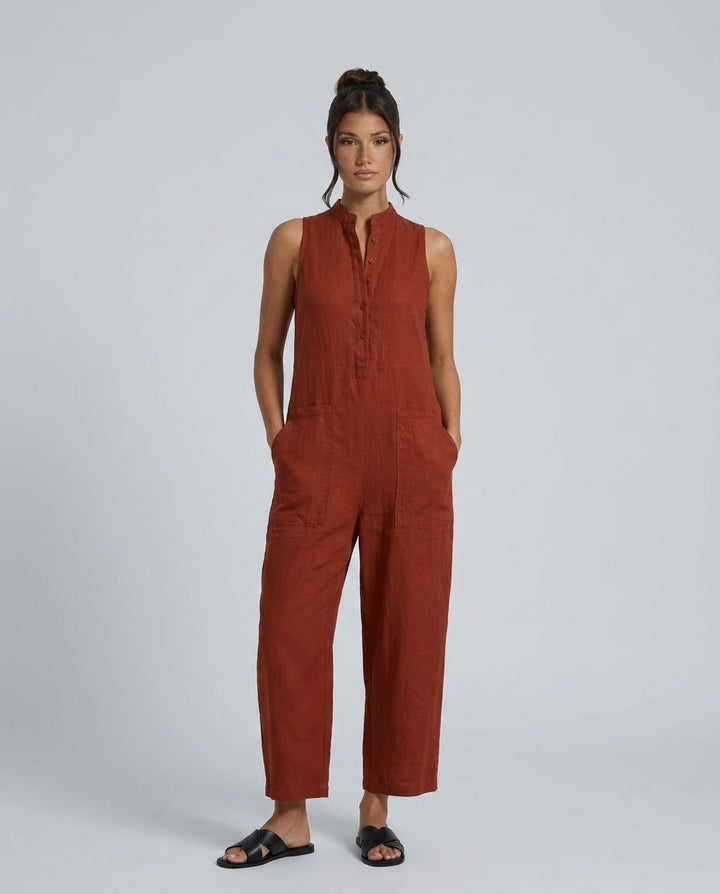 Harper | Linen-Blend Sleeveless Loose Jumpsuit