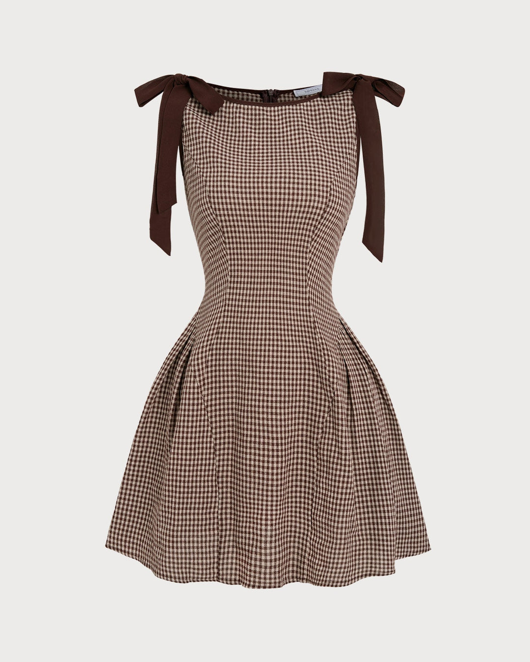 Reva | Brown Gingham Tie Strap Mini Dress