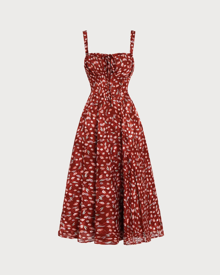 Leona | Floral Print Spaghetti Strap Midi Dress