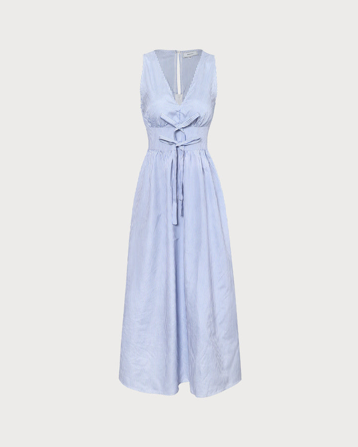 Indira | V-Neck Shirred Striped Maxi Dress