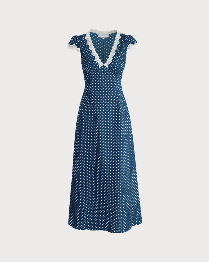 Elodie | V-Neck Polka Dot Lace Ruched Maxi Dress