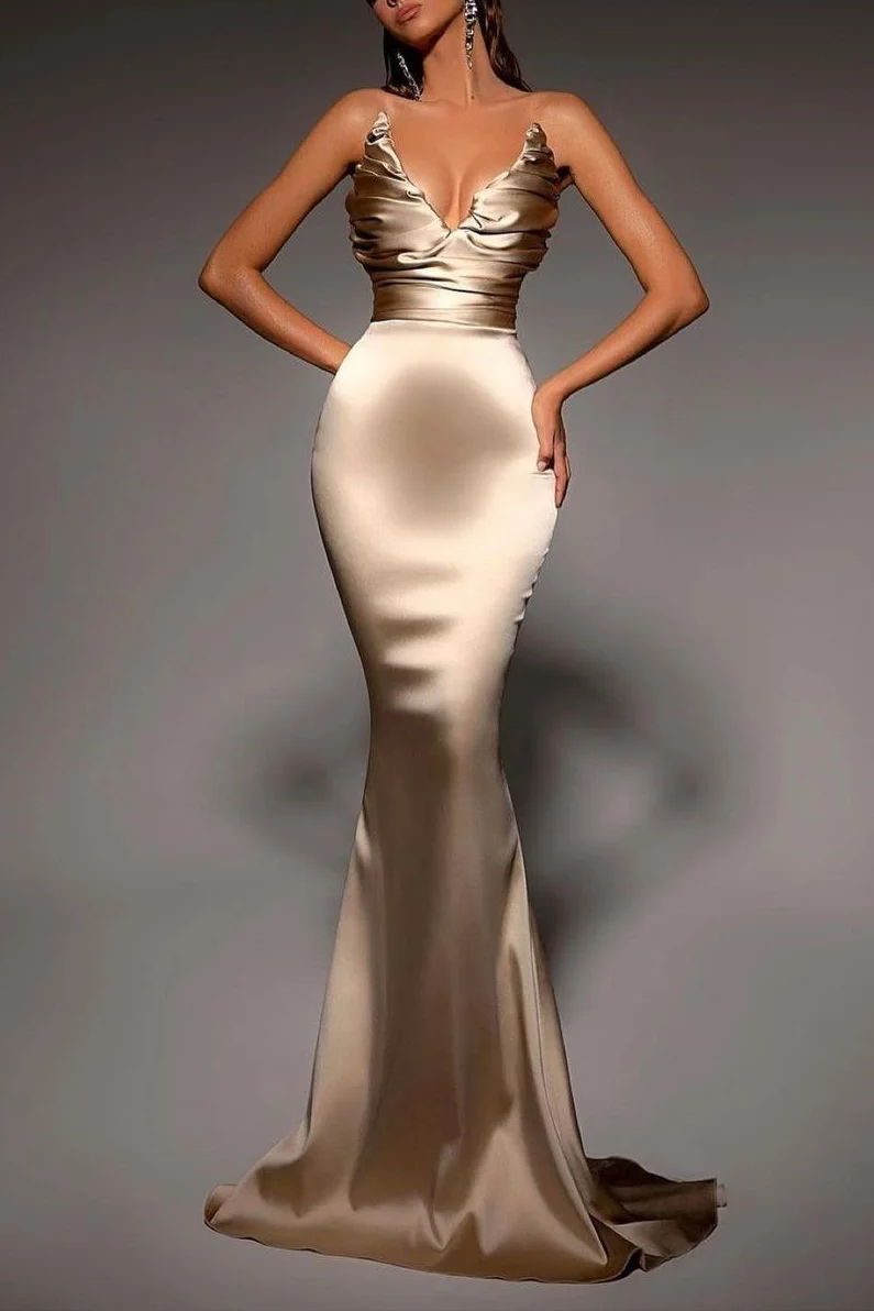 Renée | Satin Plunge Gathered Maxi Dress