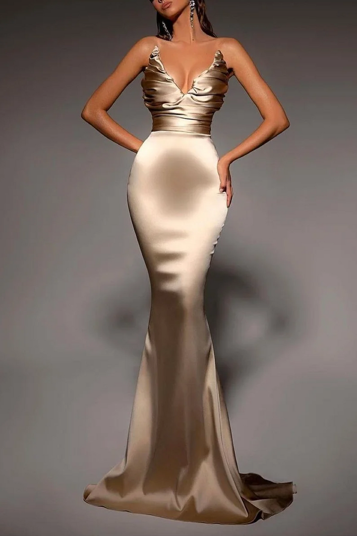 Renée | Satin Plunge Gathered Maxi Dress