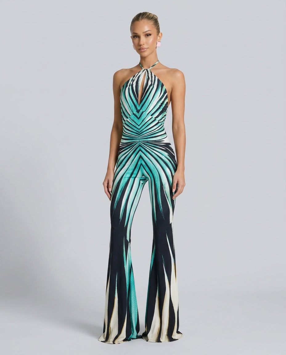 Celeste | Striped Cut-Out High Waist Jumpsuit