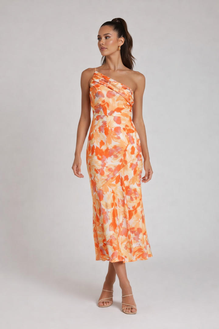 Livia | One-Shoulder Floral Midi Dress