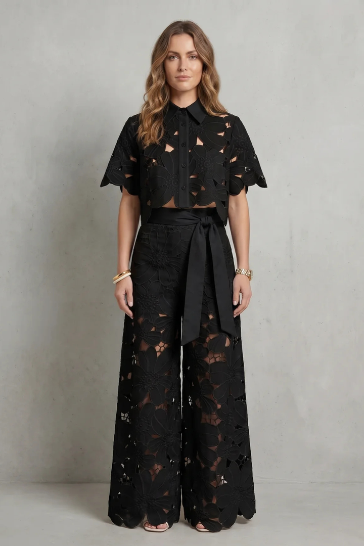 Bellarisse | Embroidered Lace Top &amp; Skirt Set