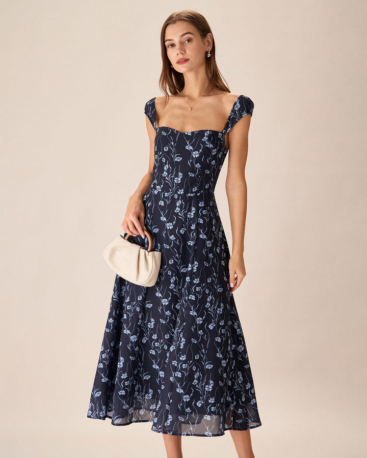 Margot | Floral Sweetheart Midi Dress