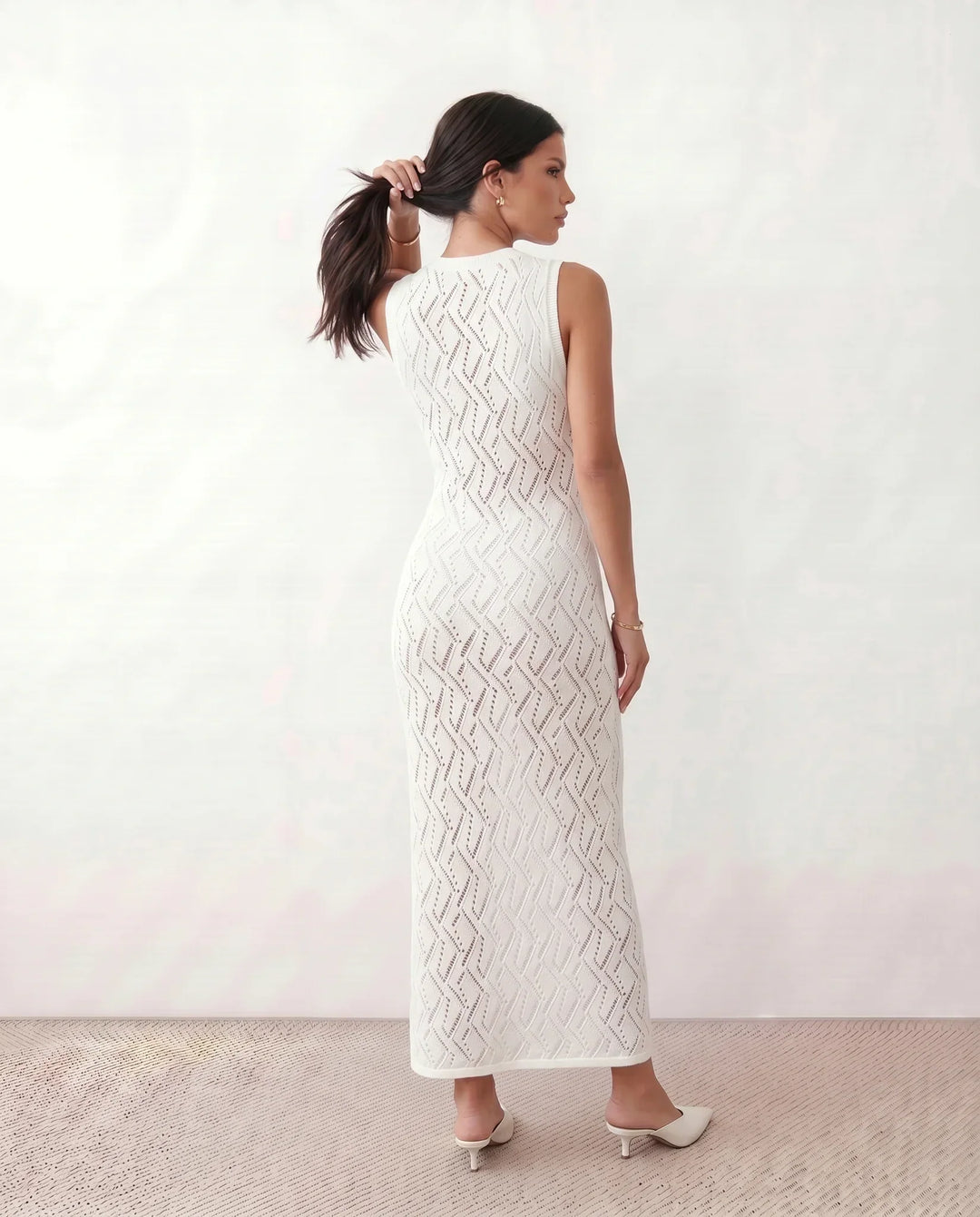 Delilah | Openwork Fitted White Maxi Dress