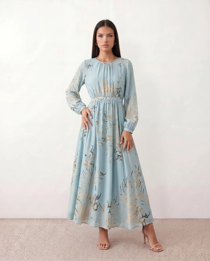 Saskia | Abstract Print Satin-Look Maxi Dress