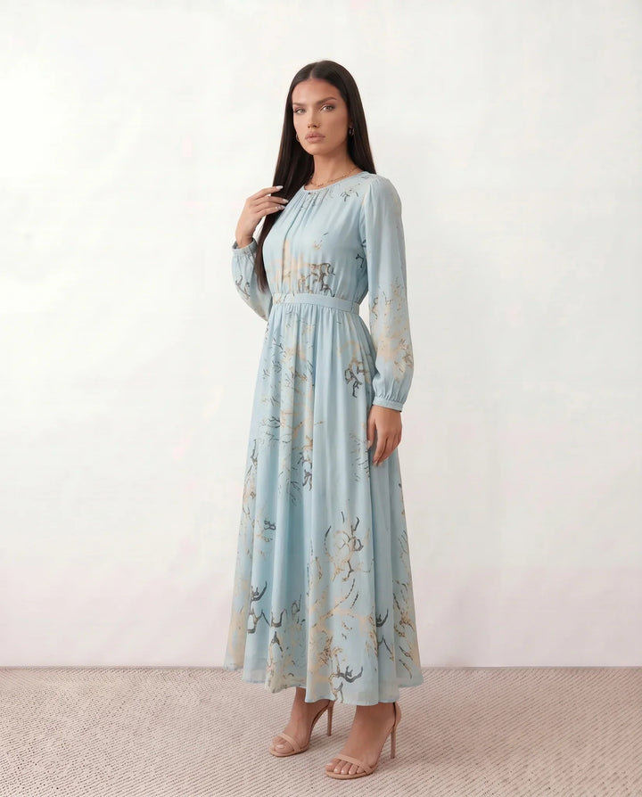 Saskia | Abstract Print Satin-Look Maxi Dress