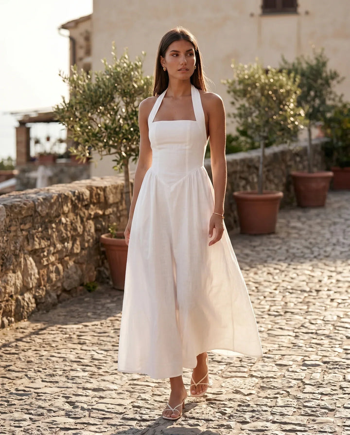 Aurelia | Basque Waist Halter Maxi Dress