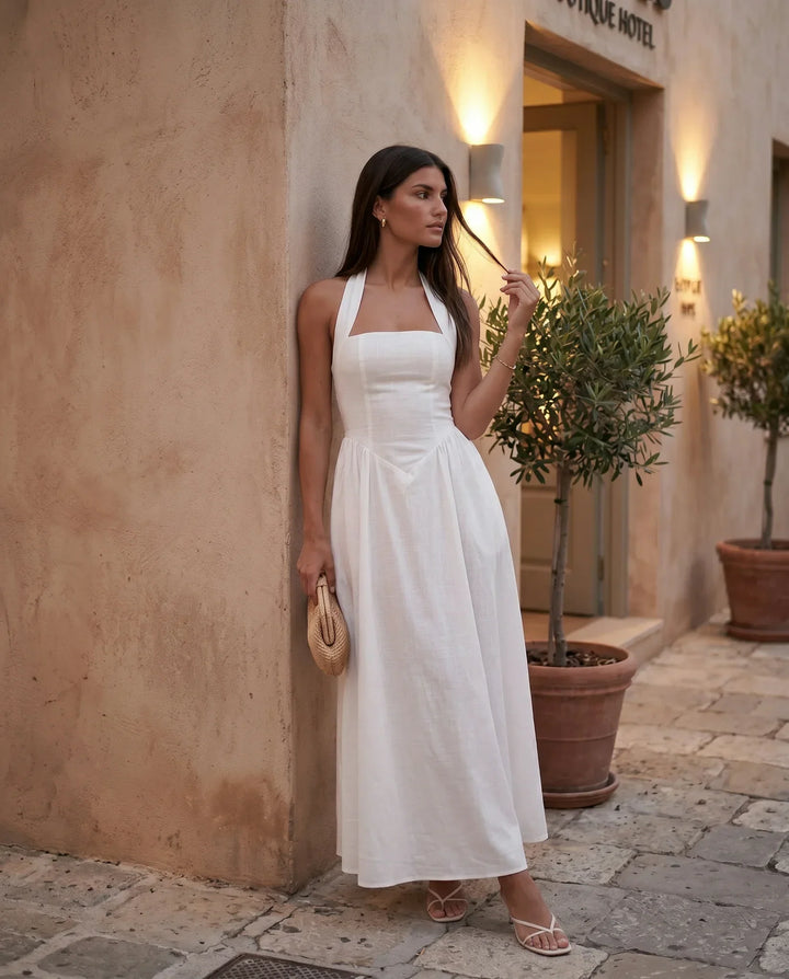 Aurelia | Basque Waist Halter Maxi Dress