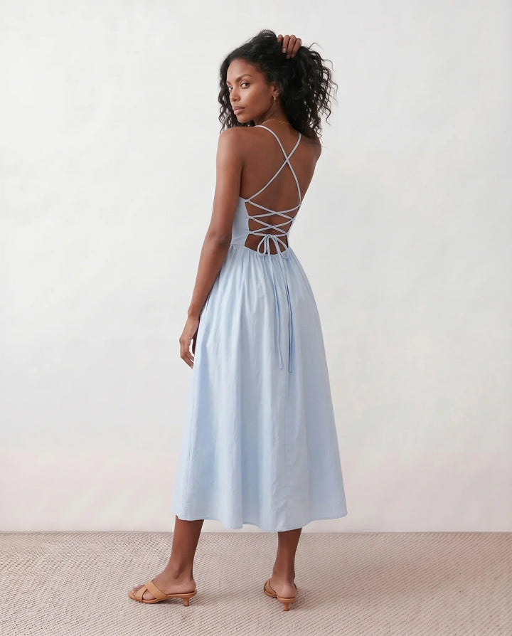 Noor | Spaghetti Strap Lace-Up Midi Dress