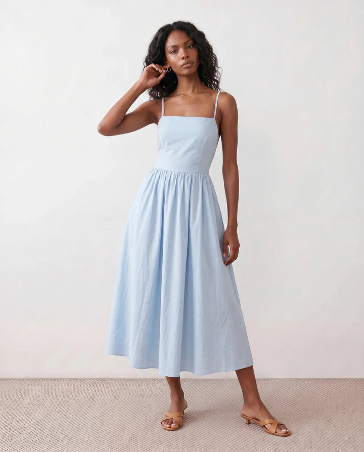 Noor | Spaghetti Strap Lace-Up Midi Dress
