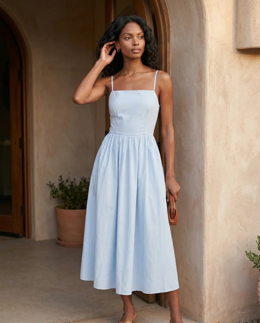 Noor | Spaghetti Strap Lace-Up Midi Dress