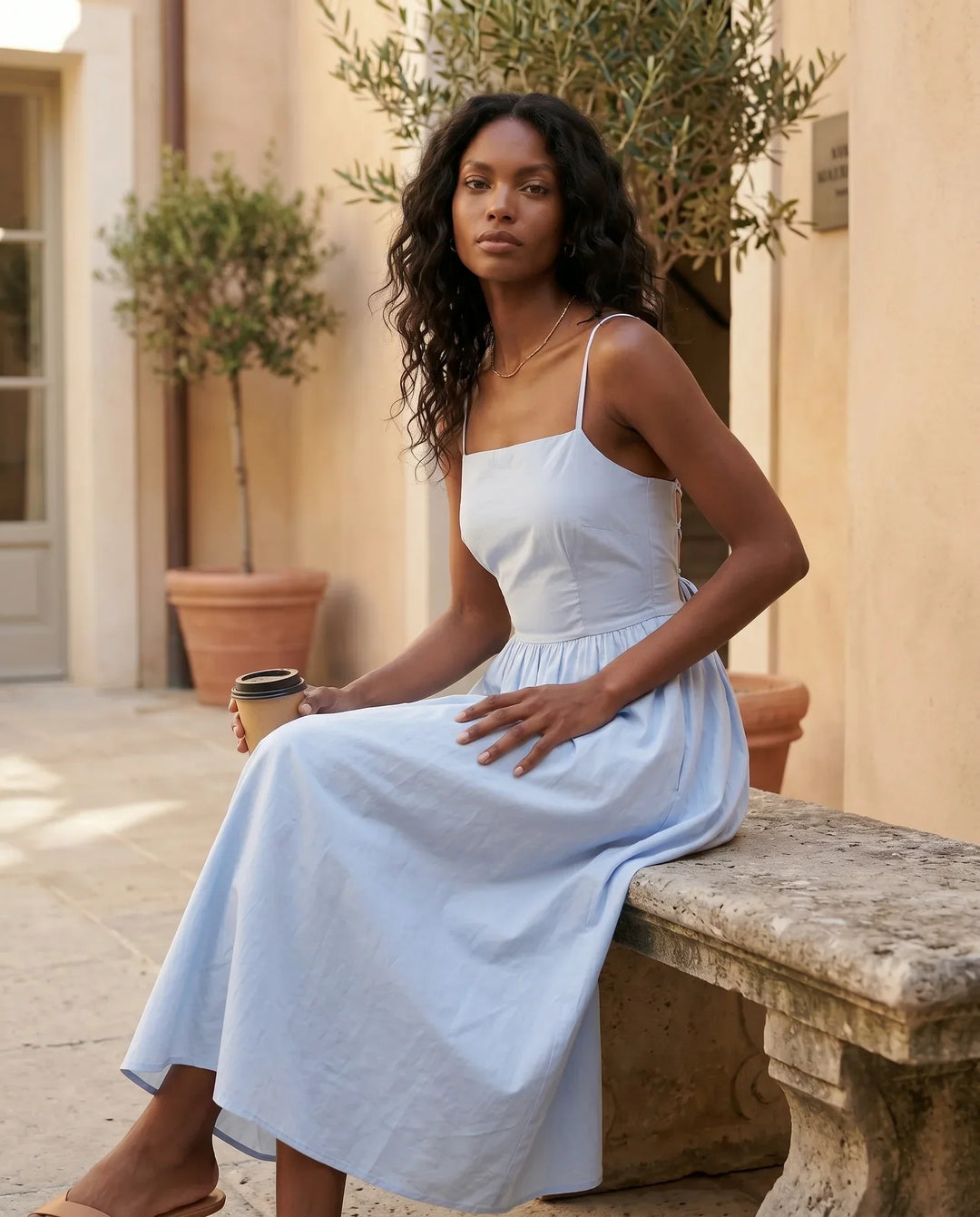 Noor | Spaghetti Strap Lace-Up Midi Dress