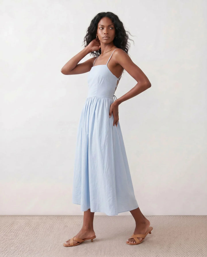 Noor | Spaghetti Strap Lace-Up Midi Dress