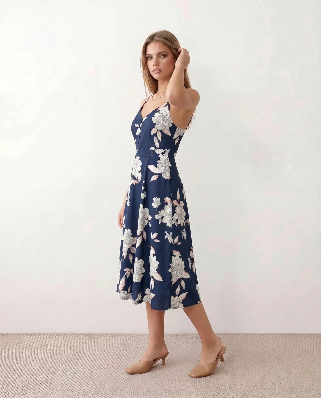 Xenia | Spaghetti Strap Floral Midi Dress