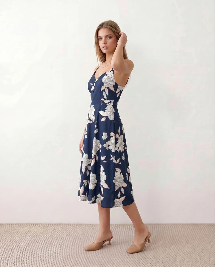 Xenia | Spaghetti Strap Floral Midi Dress