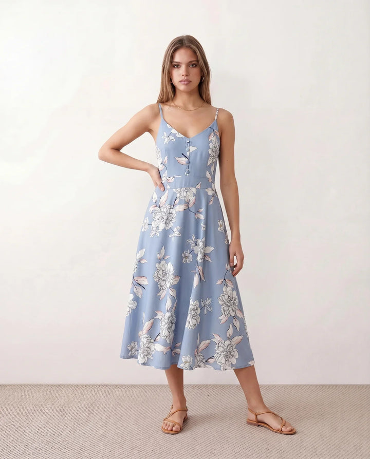 Xenia | Spaghetti Strap Floral Midi Dress