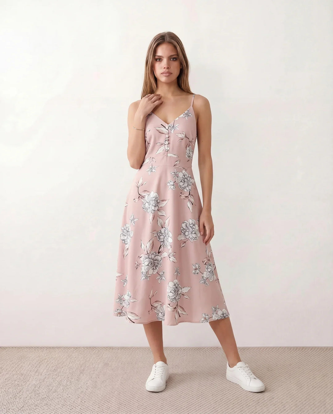 Xenia | Spaghetti Strap Floral Midi Dress