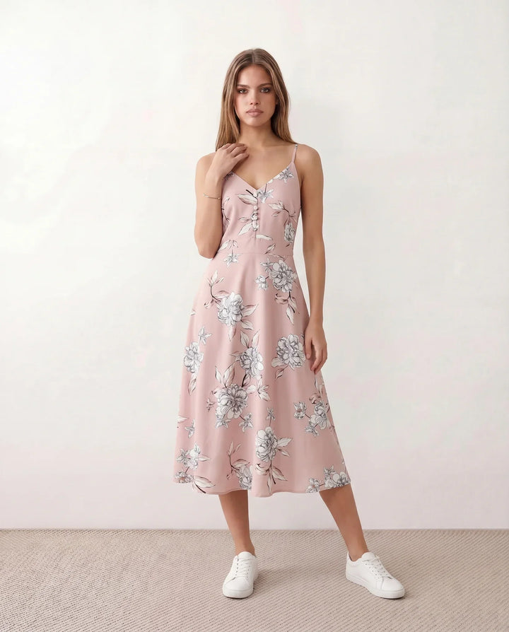 Xenia | Spaghetti Strap Floral Midi Dress