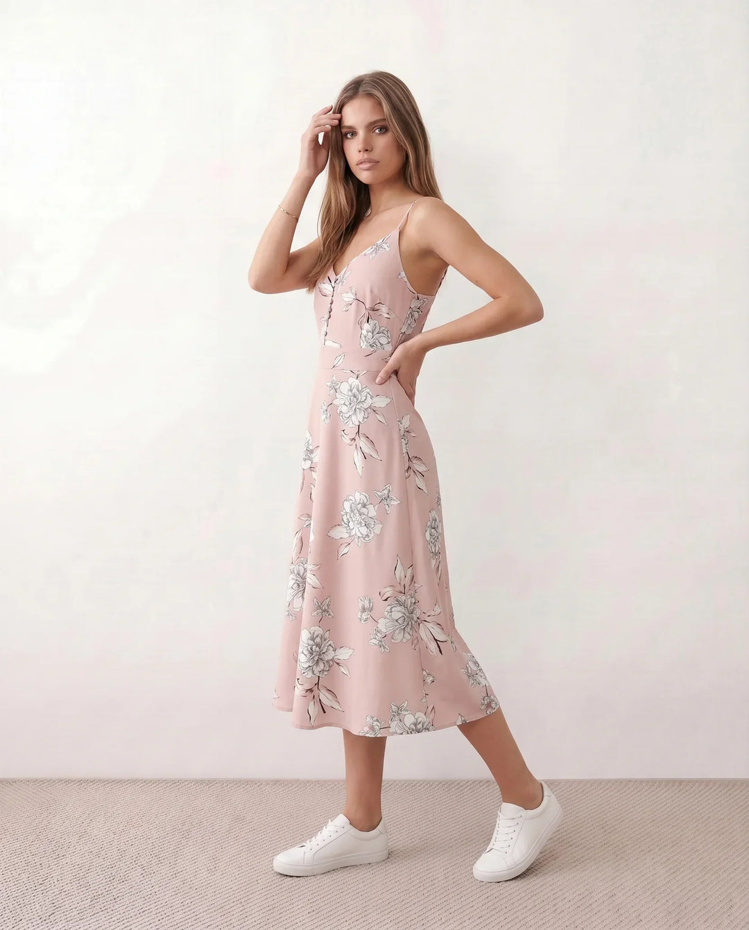 Xenia | Spaghetti Strap Floral Midi Dress
