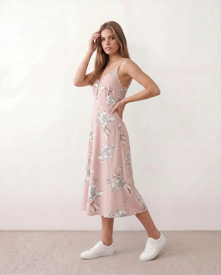 Xenia | Spaghetti Strap Floral Midi Dress